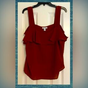 Nine West sleeveless summer tank top, orange/brown color, pretty ruffle trim, XL